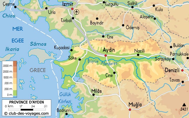 Carte de la province d'Aydin