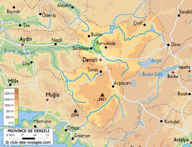 Carte de la province de Denizli