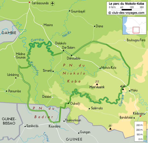 Carte du parc national du Niokolo-Koba
