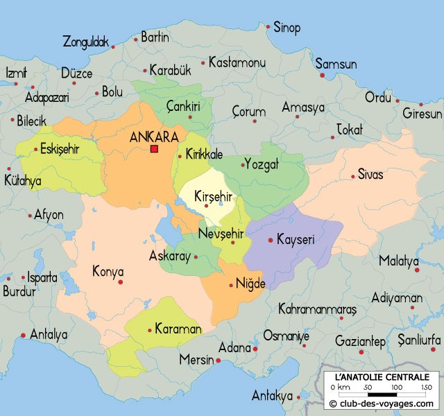 Cartes des provinces de l'Anatolie centrale