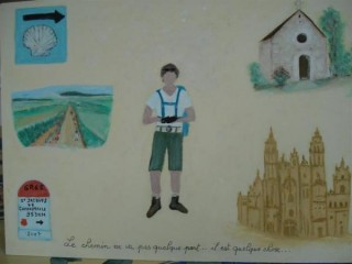 Un tabeau que j'ai peint pour l'arrive de ma soeur partie du Puy de Dme  Compostelle