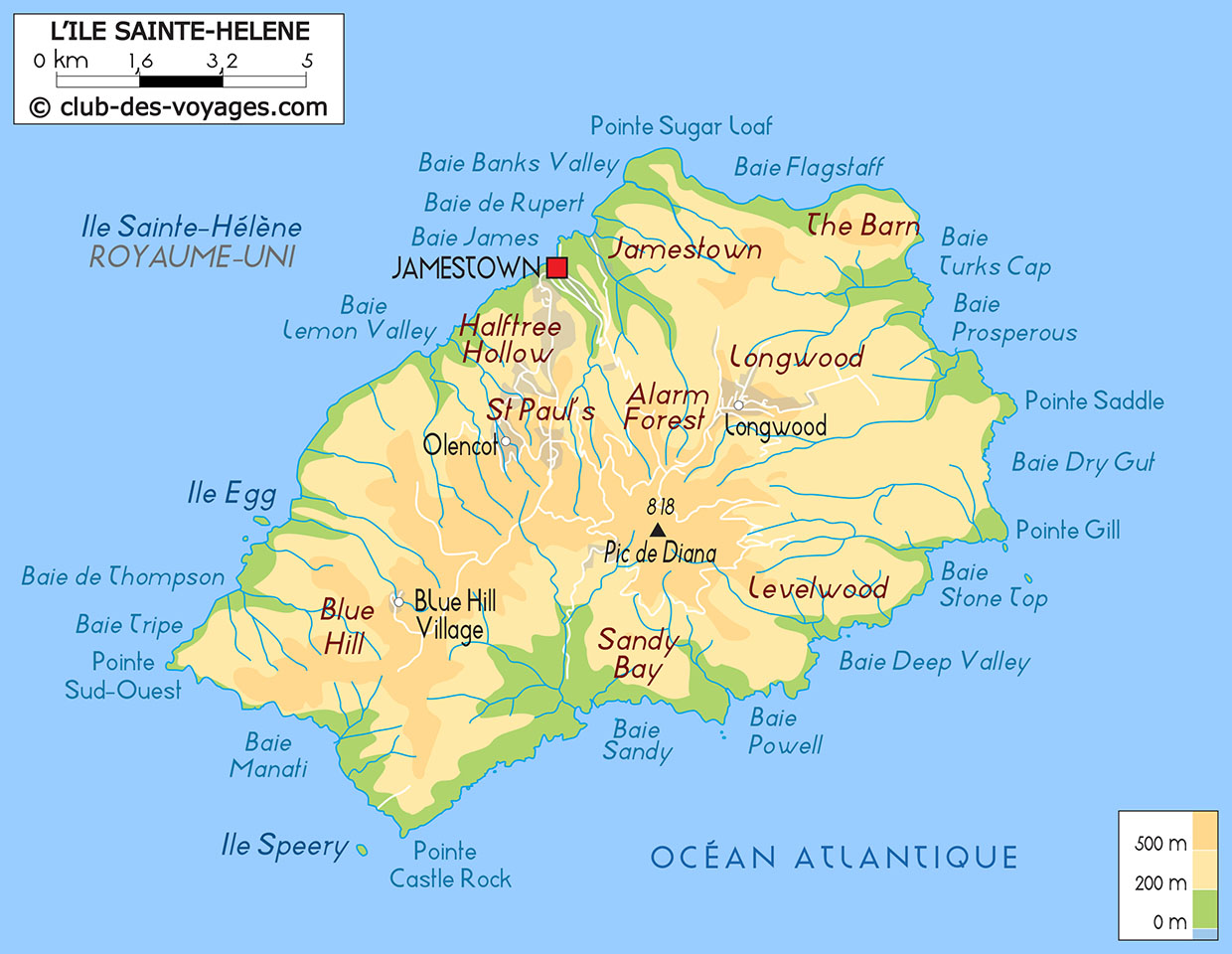 Carte de l'ile SainteHélène Club des Voyages