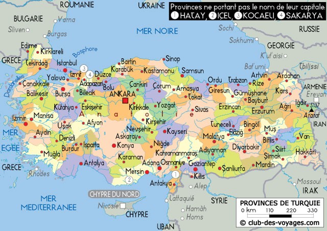 Carte des provinces de Turquie