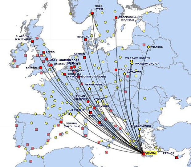 Liaison aérienne desservant La Canée (par Ryanair) Liaison aérienne desservant La Canée (par Ryanair)