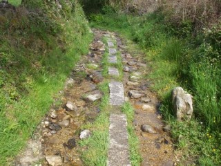 CAMINO PASSAGE DU RUISSEAU PAR UNE CORREDOIRAS