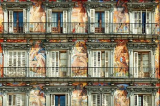 Peintures sur les façades de la Plaza Mayor à Madr...