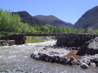 Petit pont de pierre dans l'Atlas au printemps