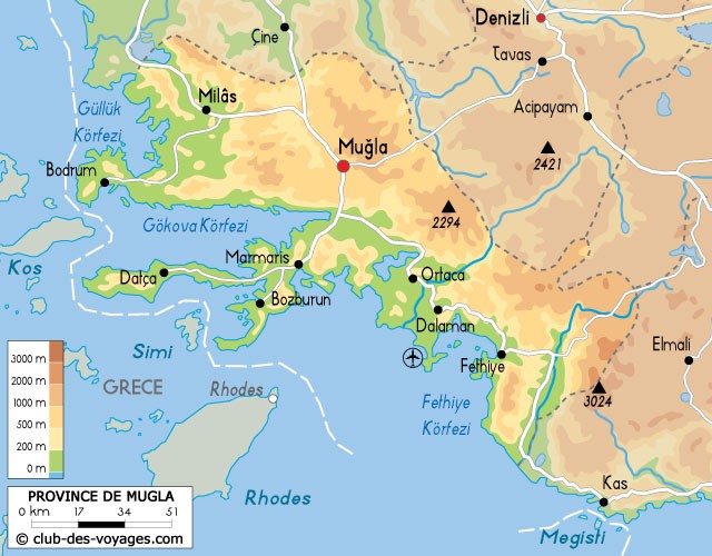 Carte de la province de Mugla