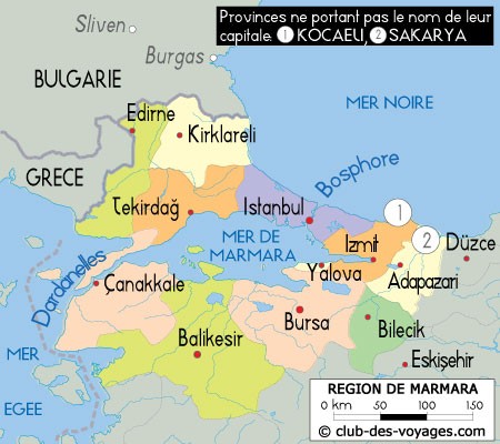 Carte des provinces de la région de Marmara