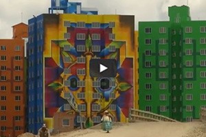 Une immense fresque gaye des faades dimmeubles  El Alto